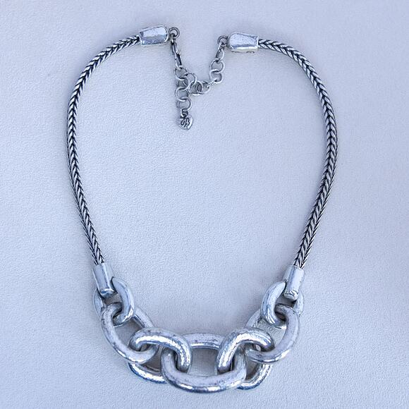 Brighton Mercer Chunky Chain Necklace Hammered Links Silver Plated Retired - Picture 6 of 6